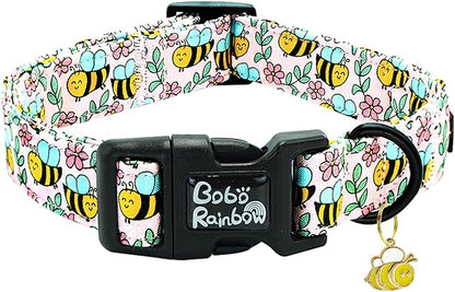 Dog Collar, Cute Bee Adjustable Pet Collars Spring Soft Comfortable Cotton Puppy Collar Pink Flower Necklace Gift Collars for Medium Dogs