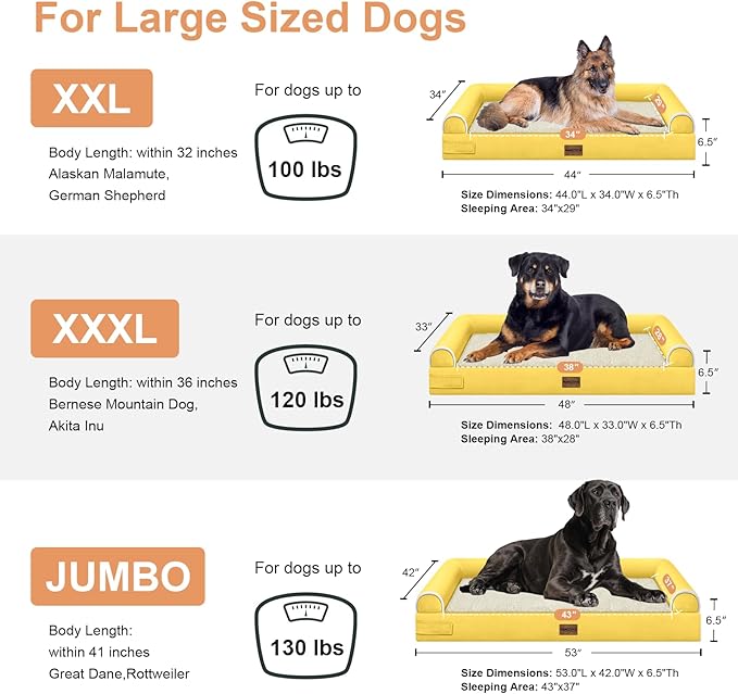 Large Dog Bed Orthopedic Washable: Beds Bolster XXL Bed Big XLarge Dogs Egg Crate Foam Sofa Couch Waterproof Removable Cover - Ginger