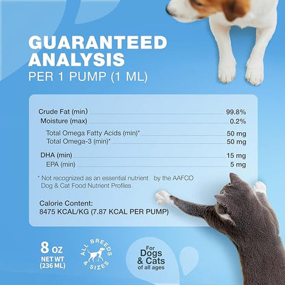 Omega 3 Fish Oil for Dogs and Cats - Healthy Skin and Coat Support Supplement - Omega 3 6 9 EPA DHA Fatty Acids - Itchy Skin, Shedding, Immunity, Joint - Wild Caught Salmon and Pollock Food Topper