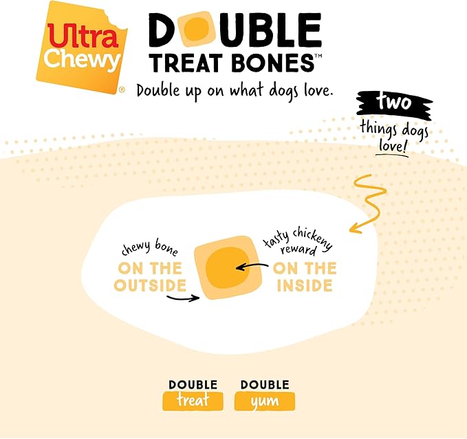 Ultra Chewy Chicken Double Treat Bones: Long-Lasting Dog Treats Made in USA for Large and Small Breeds, Highly Digestible, Ideal for Aggressive Chewers (6 Count)