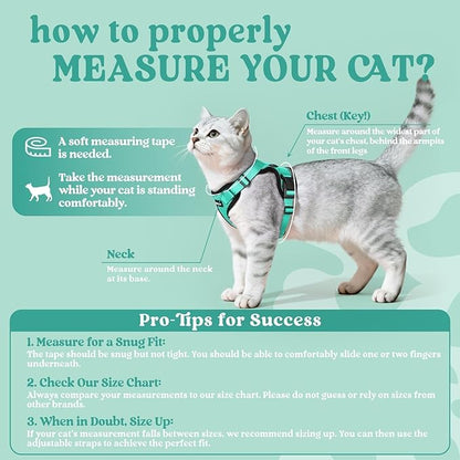 rabbitgoo Cat Harness and Leash for Walking, Escape Proof Soft Adjustable Vest Harnesses for Cats, Easy Control Breathable Reflective Strips Jacket, Emerald, S