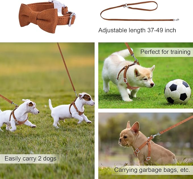 Dog Harness and Leash Set, XXS No Pull Adjustable Puppy Harness with Multifunction Pink Dog Leash and Dog Collar, Soft No Choke Escape Proof Pet Harness Vest for Small Dogs and Cats (Brown, S)