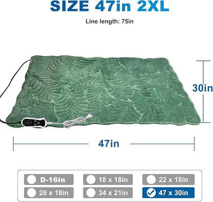 Quwzayail Pet Heating Pad Waterproof for Dogs Smart Switch, 9 Level Digital Display Switch, Heating Pads for Puppy delivery Products, Dog beds (47.0" L x 30.0" W x 0.5" Th, Green)
