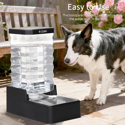 RIZZARI Stainless Steel Pet Waterer: 9L Black Gravity Fed Water Dispenser Leak-Proof for Senior Dogs Joint Care Home Owners - with Filter - Bedroom Garden Use