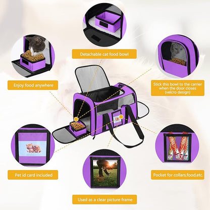 SECLATO Cat Carrier Pet Carriers Airline Approved for Small Dogs Kitten Carrier for Small Medium Animals Under 15lb, Collapsible Soft Sided Travel Carrier, Purple