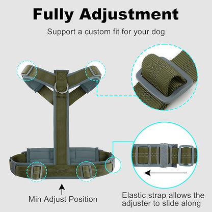 Plutus Pet No Pull Dog Harness, Adjustable Nylon Harness with Soft Padding, Reflective and Heavy Duty Dog Harness for Small, Medium, Large Dogs(Ranger Green, L)
