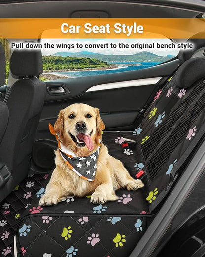 Dog Car Seat Cover, 600D Heavy Durable Dogs Seat Cover for Back Seat, 100% Waterproof Scratch Proof Nonslip Dog Hammock for Car with Side Flap, Pet Seat Covers with SeatBelt for Cars Sedan SUV Trucks