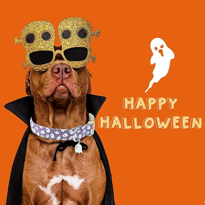 Faygarsle Halloween Dog Collar with Charm, Purple with Ghost Pattern, for Small Medium Large Dogs S