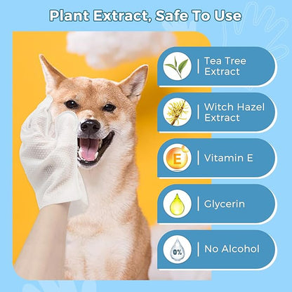 Vannon Extra Thick Pet Bathing Wipes for Dogs & Cats, Cleaning & Odor-Controlling Grooming Gloves, Nourish Fur Glove Wipes for Daily Care and Traveling, Rinse Free, Unscented, 3 Pack, 18 PCS