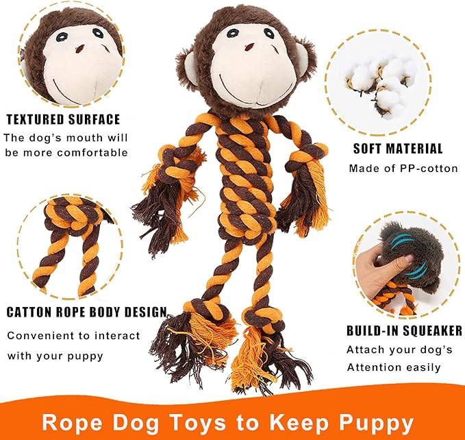Rope Dog Toys to Keep Them Busy - Tug of War Dog Toys for Boredom Plush Interactive Squeaky Puppy Toys for Small Medium Large Dogs, Training Birthday Gifts