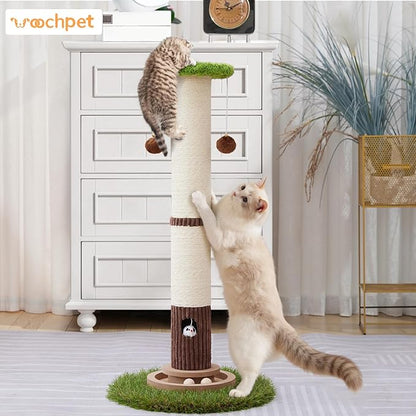 Woochpet 34inches Tall Cat Scratching Post with Cat Ball Track Toy Heavy Duty and Thicker Large Diameter Natural Sisal Cat Scratcher Post for Indoor Cats Protect Your Furniture