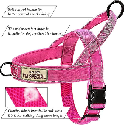 No Pull Dog Harness Pink for Small Medium Large Sized Dog, Reflective Escape Proof Adjustable Dog Harnesses with 2 Patch, XL