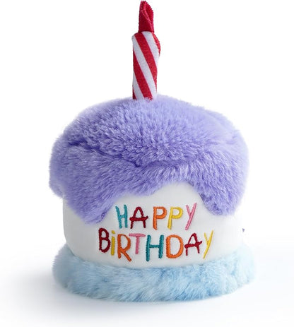 Fuzzwoof Dog Happy Birthday Cake Toy with Crinkle, Stuffed Plush Puppy Present for Birthday Party, Dog Toy for Small Medium
