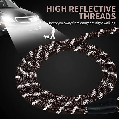 Long Dog Leash for Training 50Ft-Reflective Nylon Rope with Swivel Hook-Recall Agility Lead for Large Small Medium Dogs Outside Walking Hiking-Brown Diam 1/2"