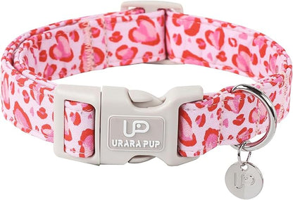 UP URARA PUP Valentine’s Day Dog Collar, Pink Heart Dog Collar with Quick Release, Valentine’s Day Gift Pet Collar for Puppy Girl Boy Dogs, Wedding Dog Collar