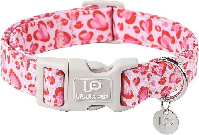 UP URARA PUP Valentine’s Day Dog Collar, Pink Heart Dog Collar with Quick Release, Valentine’s Day Gift Pet Collar for Puppy Girl Boy Dogs, Wedding Dog Collar