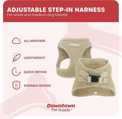 Downtown Pet Supply Step in Dog Harness No Pull, XX-Large, Khaki - Adjustable Harness with Padded Mesh Fabric and Reflective Trim - Buckle Strap Harness for Dogs