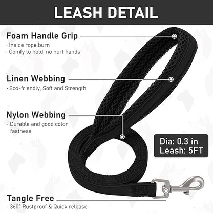 GAMUDA Small Dog Harness Collar and Leash Set, Step in No Chock No Pull Linen Fabric Soft Mesh Dog Vest Harnesses Reflective for Dogs Puppy Cats Kitten Rabbit (Black, M)