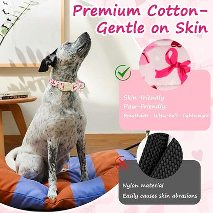 Adjustable Girl Dog Collars with Pink Bow, Cute Spring Summer Collar for Girl Boy Dog, Pink Pet Collar for Small Medium Large Dogs-S