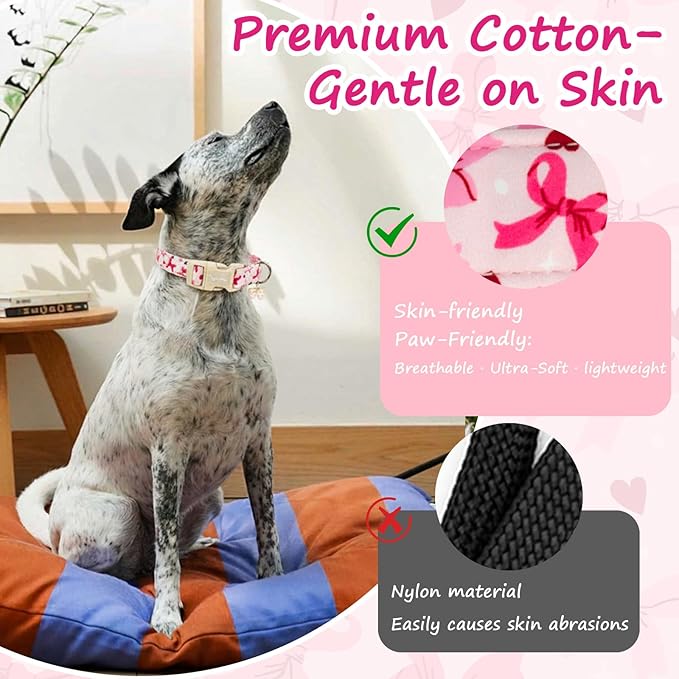 Adjustable Girl Dog Collars with Pink Bow, Cute Spring Summer Collar for Girl Boy Dog, Pink Pet Collar for Small Medium Large Dogs-M