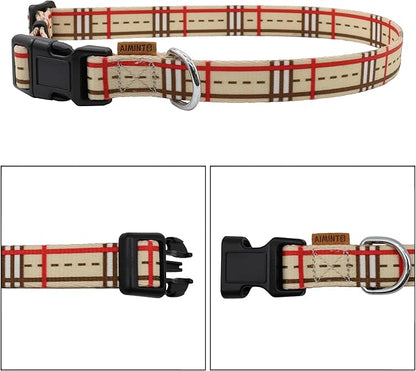 Dog Collar, Cute Stripe Pattern, Soft and Adjustable Collar with Quick Release Buckle (L (Neck 16-28", Width 1"), Stripe Cream)