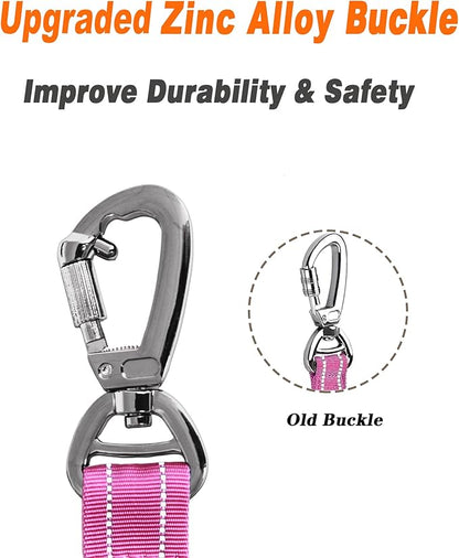AUBELL Tactical Dog Leash Heavy Duty,4-6ft Reflective Strong No Pull Bungee Leash for Medium Large Dogs with Comfortable Padded Double Handle,Car Seat Belt,360 Degree Rotating Carabiner,Pink