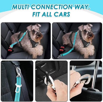 SlowTon Dog Seatbelt, 2 Pack Dog Seat Belt Car Leash Adjustable Elastic Bungee Buffer Heavy Duty Nylon Reflective Pet Safety Tether Connect to Dog Harness for Travel Riding in Vehicle (Daul Clip, TB)