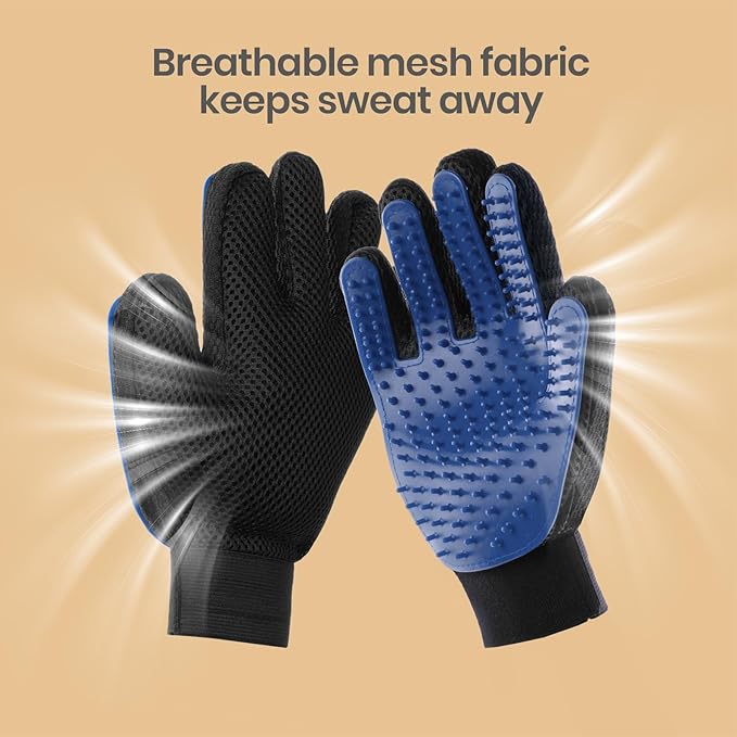 Pet Hair Remover Glove - Gentle Pet Grooming Glove Brush - Deshedding Glove - Massage Mitt with Enhanced Five Finger Design - Perfect for Dogs & Cats with Long & Short Fur - 1 Pack (Right-hand), Blue