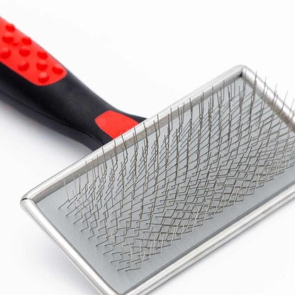 Jeffers Non Slip Slicker Pet Grooming Brush – Soft Pins, Red & Black Handle, Detangling Grooming Tool for Dogs & Cats with Short, Long, Thick & Curly Coats – Easy Grip Pet Comb - Medium Size