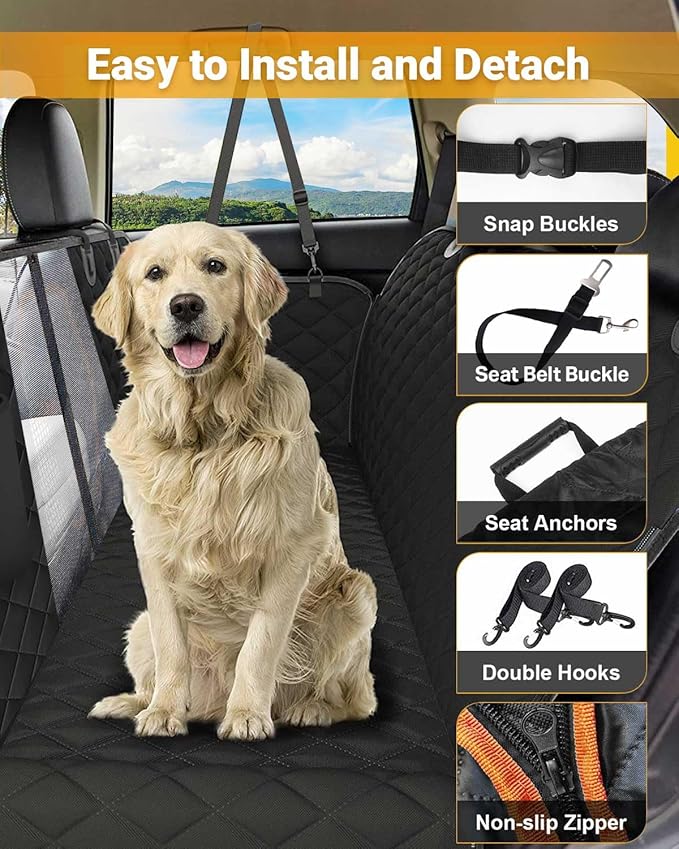 Dog Car Seat Cover, 600D Heavy Dute Durable Car Seat Cover for Dogs Pets, 100% Waterproof Scratch Proof Nonslip Dog Hammock for Cars, Seat Covers Protector with Seatbelt for Pet Sedan SUV Trucks