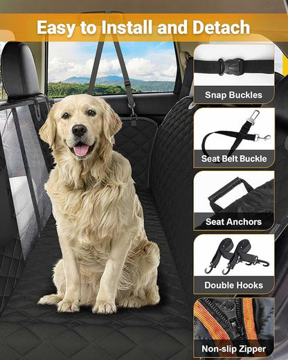Dog Car Seat Cover, 600D Heavy Dute Durable Car Seat Cover for Dogs Pets, 100% Waterproof Scratch Proof Nonslip Dog Hammock for Cars, Seat Covers Protector with Seatbelt for Pet Sedan SUV Trucks