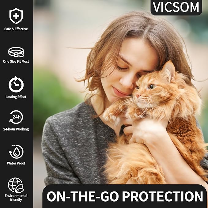 VICSOM 4 Pack Flea and Tick Collar for Cats, 32 Months Treatment Prevention, Waterproof Adjustable Kitten Collar, Black Grey