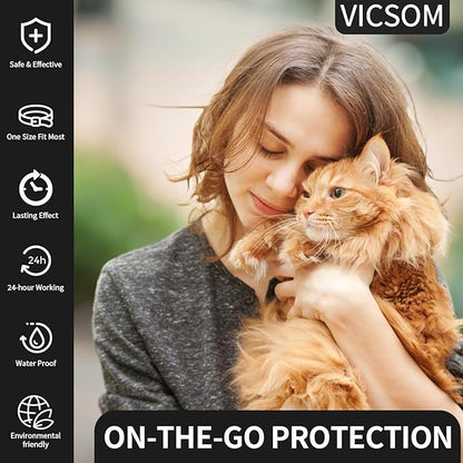 VICSOM 4 Pack Flea and Tick Collar for Cats, 32 Months Treatment Prevention, Waterproof Adjustable Kitten Collar, Black Grey