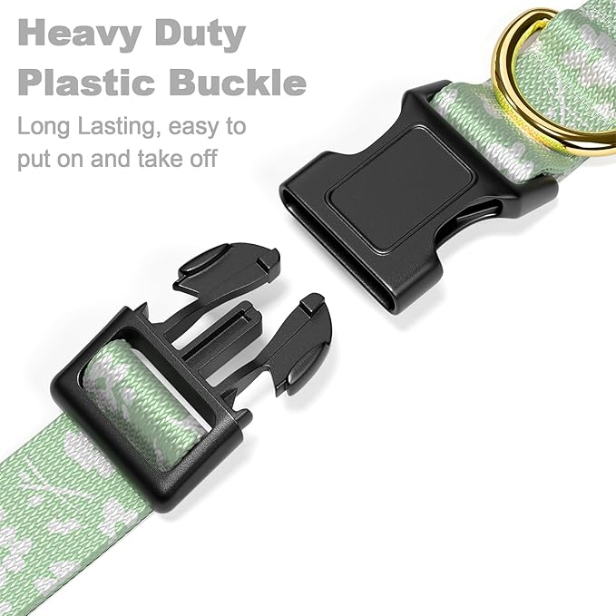 Rnivvi Dog Collar for Medium Dogs, Cute Floral Heavy Duty Adjustable Puppy Collar with Quick Release Buckle for Girl & Female, Pet Accessories for Walking Running, M Length 1" Width, Green