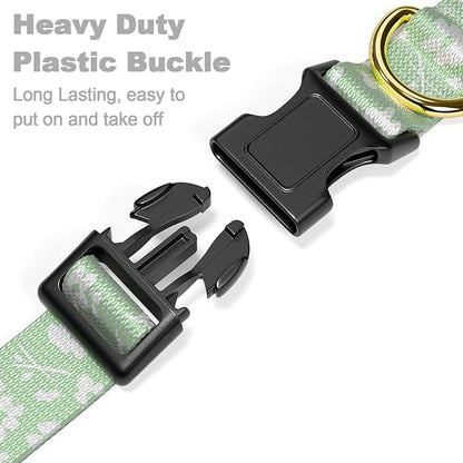 Rnivvi Dog Collar for Medium Dogs, Cute Floral Heavy Duty Adjustable Puppy Collar with Quick Release Buckle for Girl & Female, Pet Accessories for Walking Running, M Length 1" Width, Green