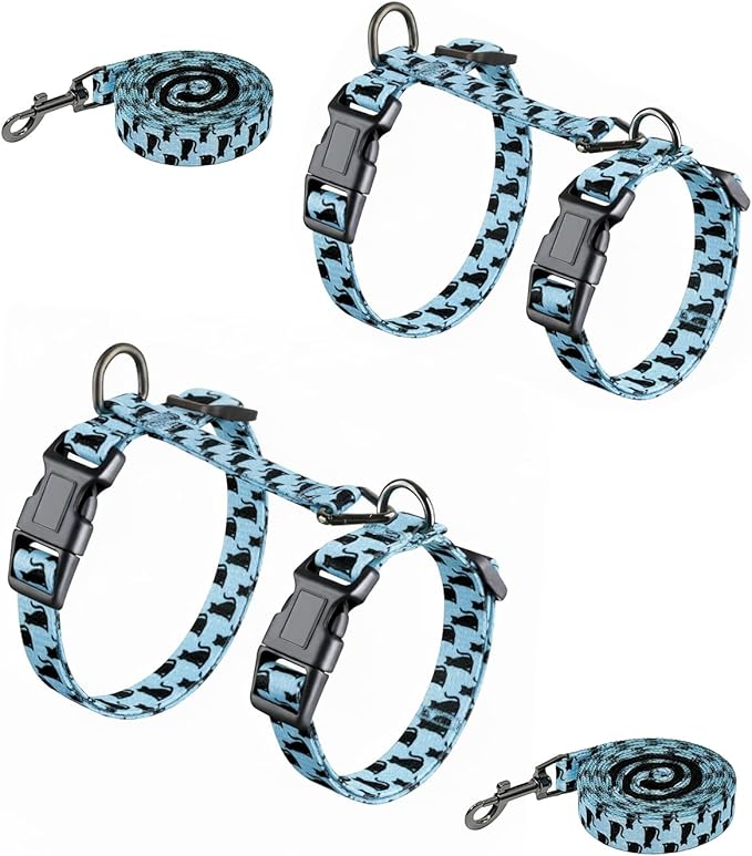 Halypet 2-Pack Cat Harness and Leash Set, Escape Proof 3-in-1 Adjustable Harness for Cats, Soft Lightweight, Easy On & Control for Walking, Travel & Outdoor Use, Light Blue Kitty, Medium