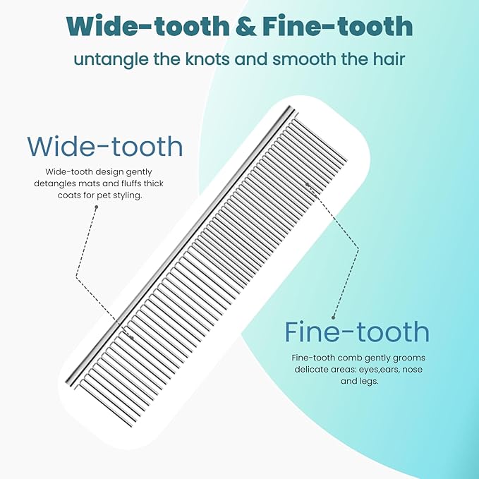 MEDUWEDU [3 Pack] Stainless Steel Pet Comb Set – Grooming Combs for Dogs & Cats, Large Medium Small Sizes – for Long, Short, Curly Hair, Detangling Matted or Knotted Undercoat Hair