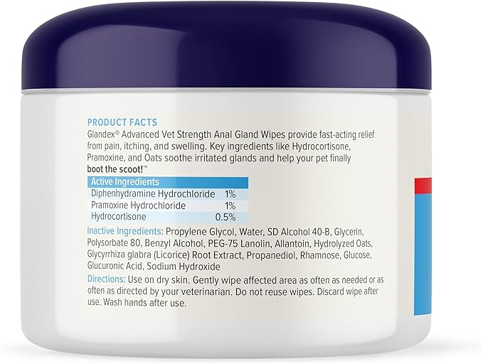 Vetnique Glandex Medicated Dog Butt Wipes or Spray for Dog Scooting - Topical Anti Itch Skin Relief for Soothing Inflamed Anal Glands in Dogs & Cats - Fast Acting Formula 50ct (50ct Wipes)
