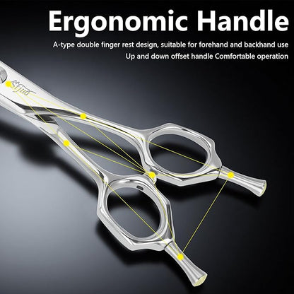 Stjuo Professional Dog Grooming Scissors, Japanese 440C Stainless Steel, 62 HRC Hardness (Curved Chunker, 7'')
