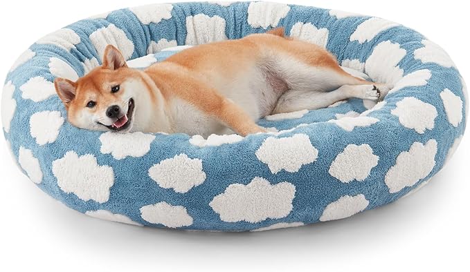 JOEJOY Donut Dog Bed Medium Size Dog, Cute Round Calming Pet Bed with Removable Washable Cover, Orthopedic Puppy Bed with Jacquard Shaggy Plush & Non Skid Bottom