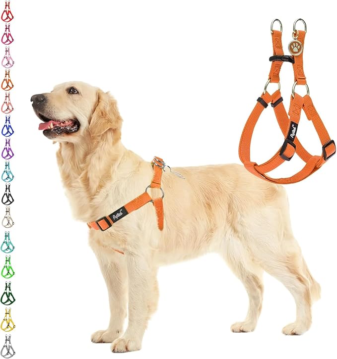PUPTECK No Pull Dog Harness Soft Adjustable Basic Nylon Step in Puppy Vest Outdoor Walking with ID Tag Medium Orange