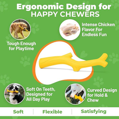 Durable Dog Toy for Power Chewers - 100% Natural Rubber Squeaky Toy for Large & Medium Breeds - Yellow Chicken Flavored Dental Chew for Fetch & Tug of War - Non-Toxic & Safety Tested
