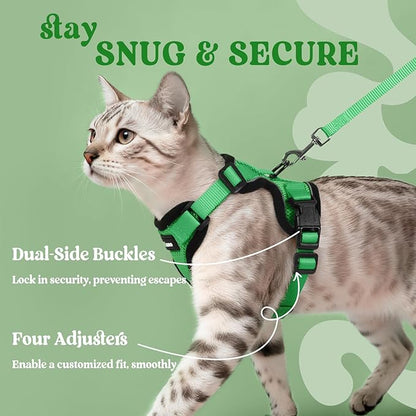 rabbitgoo Cat Harness and Leash for Walking, Escape Proof Soft Adjustable Vest Harnesses for Cats, Easy Control Breathable Reflective Strips Jacket, Grass Green,M