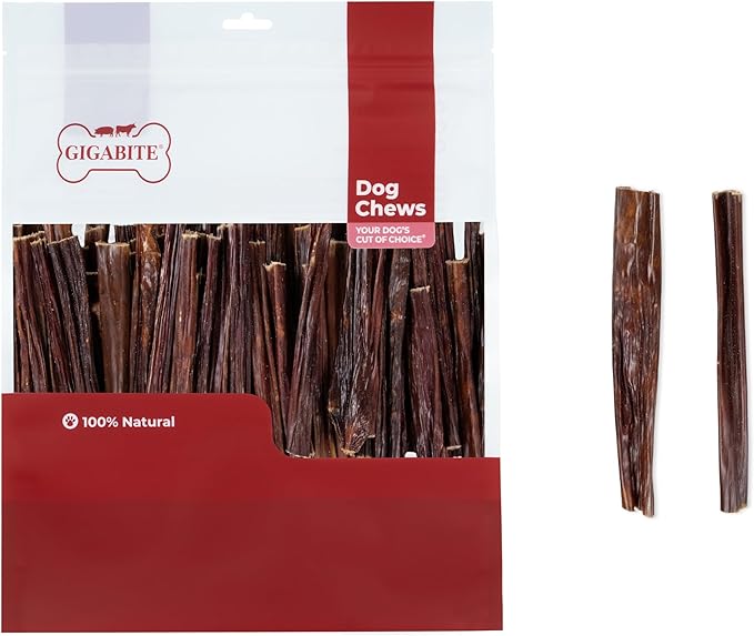 GigaBite Single Ingredient All Natural Free Range Bully Treats and Chews - Bully Sticks/Bladder Sticks/Beef Esophagus by Best Pet Supplies - Esophagus Sticks (6 Inch), Pack of 80