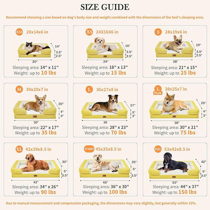 Comfort Expression Orthopedic Dog Bed for Extra Large Dogs 53x42 Inch, Waterproof Egg Crate Foam XXL Pet Bed with Removable Bolsters, Dog Couch with Washable Cover & Non-Slip Bottom, Spicy Mustard