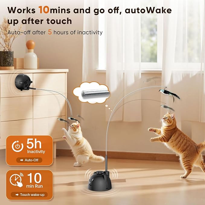 Interactive Cat Toys for Indoor Cats - Automatic Flying Bird Feather Toy, USB Rechargeable Electric Cat Teaser with Strong Suction Base, Smart Motion Activated Self-Play Enrichment Toy for Bored Cats