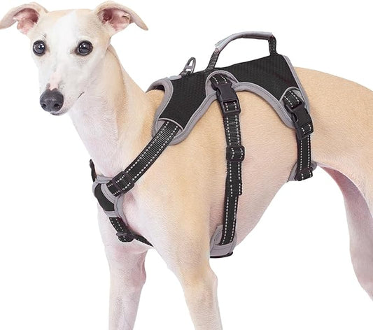 Huntboo Escape Proof Dog Harness, Escape Artist Harness, Reflective Dog Harness with Handle, Durable,Adjustable Vest for Small Medium Large Dogs Walking, Training, and Running Gear(Black, L)