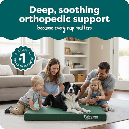 Furhaven Water-Resistant Orthopedic Dog Bed for Large/Medium Dogs w/ Removable Washable Cover, For Dogs Up to 55 lbs - Indoor/Outdoor Logo Print Oxford Polycanvas Mattress - Forest, Large