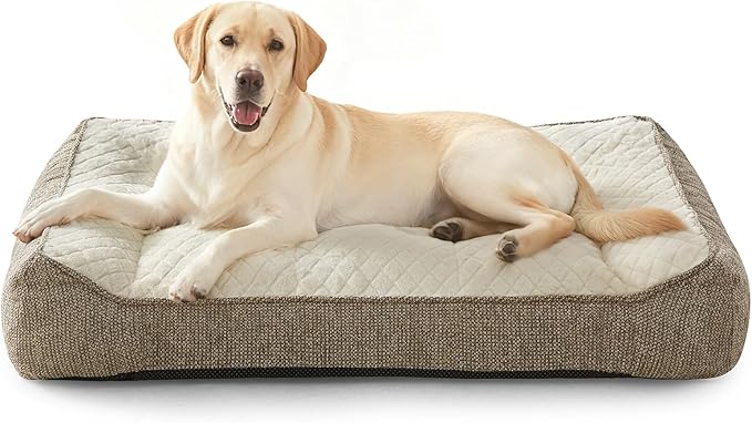 JOEJOY XL Orthopedic Dog Beds Large Sized Dog, Extra Thick Supportive Big Dogs Couch Bed with Sides, Ultra Soft Pet Bed Sofa for Large Dogs, Beige, 42inch