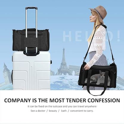 Henkelion Cat Carriers Dog Carrier Pet Carrier for Small / Medium Cats Dogs Puppies (Up To 15lbs), TSA Airline Approved Small Dog Carrier Soft Sided, Collapsible Waterproof Travel Puppy Carrier -Black